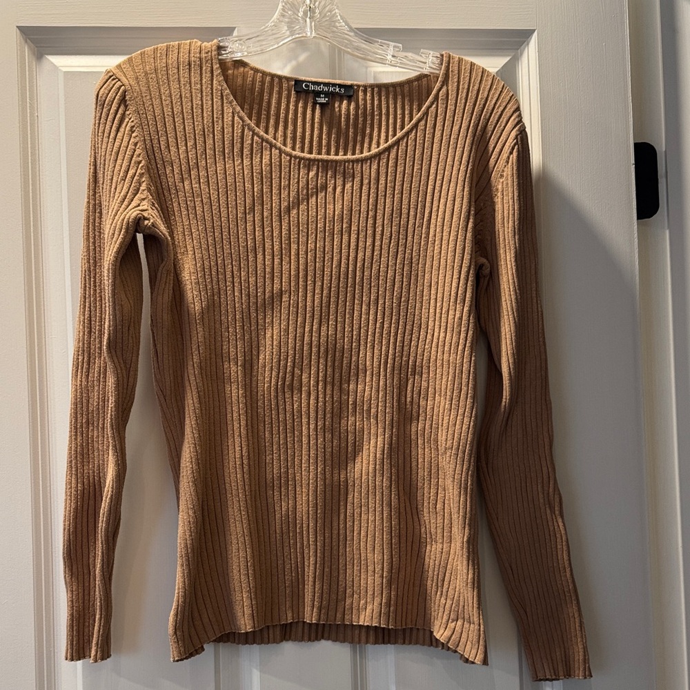 Chadwicks Camel Ribbed Knit Top